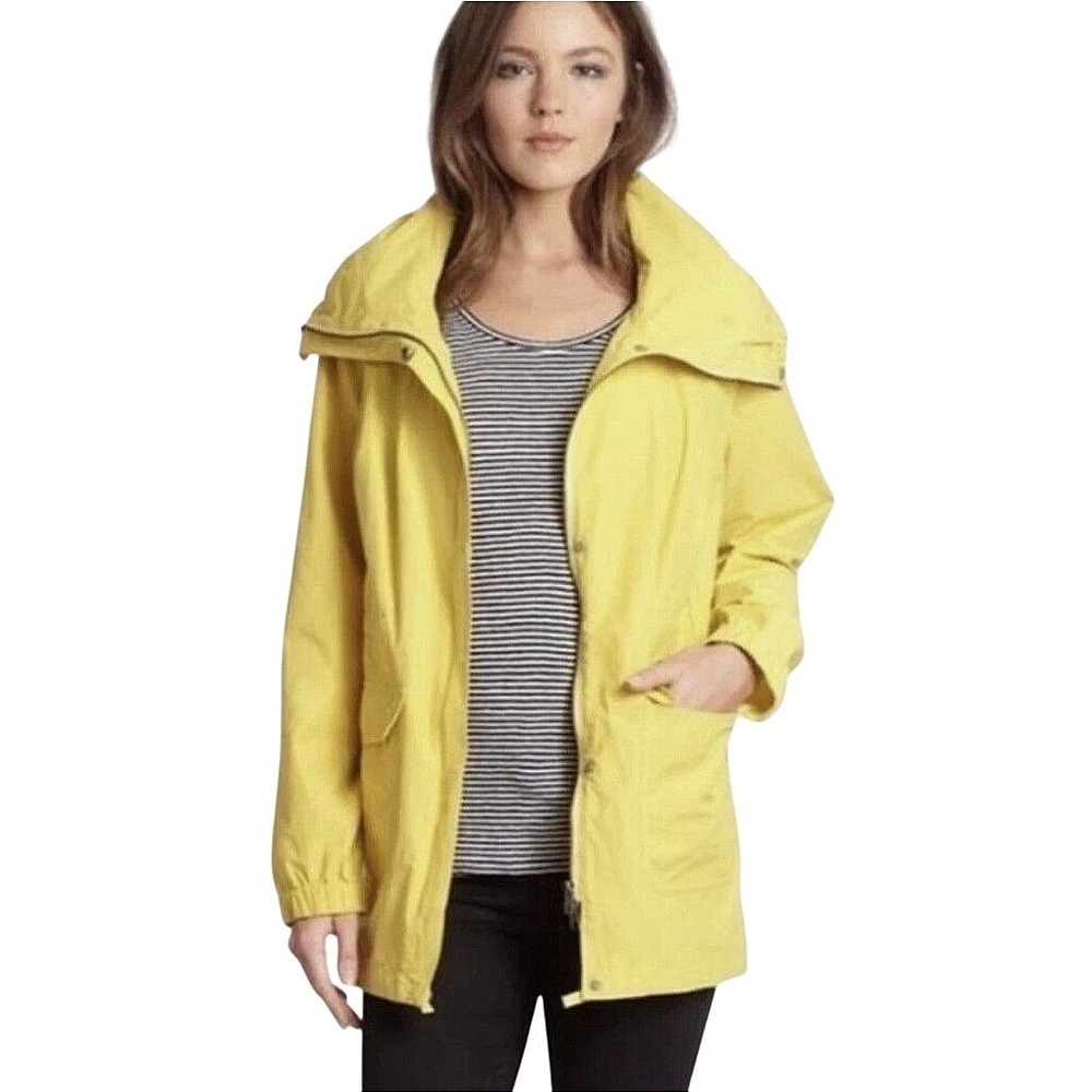 Eileen Fisher Anorak Jacket Women Small Yellow Cotton Blend Full Zip Funnel Neck